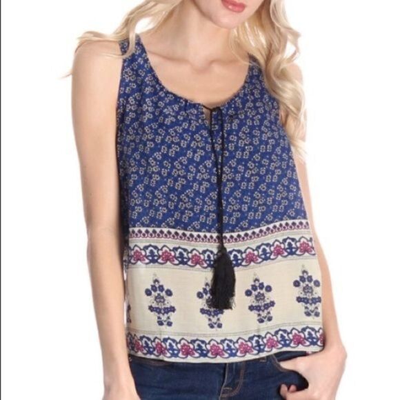FORGOTTEN Grace blue tassel summer top - Picture 1 of 2